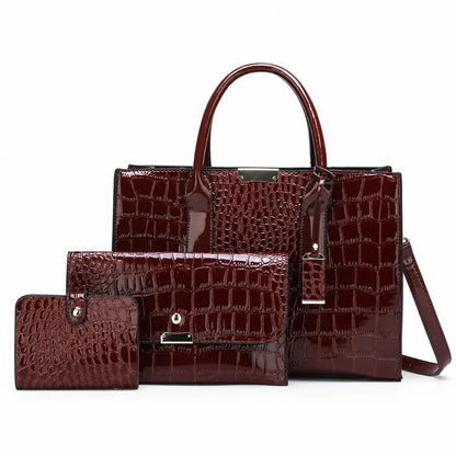 Crocodile Pattern Leather Shoulder Bag Set - Aria