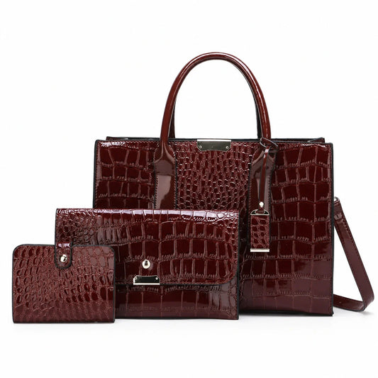 Crocodile Pattern Leather Shoulder Bag Set - Aria