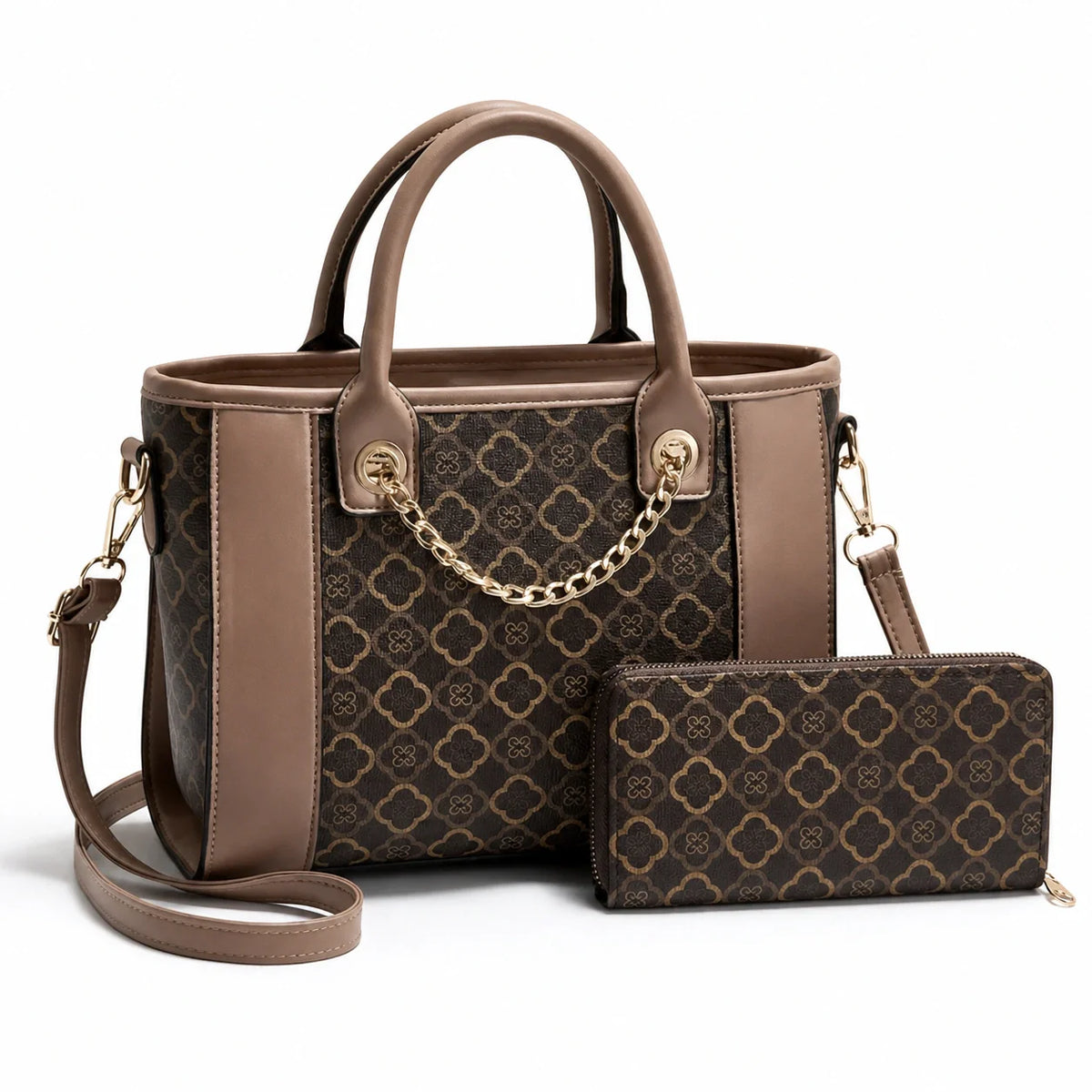 Printed Leather Tote Bag Set - Aria