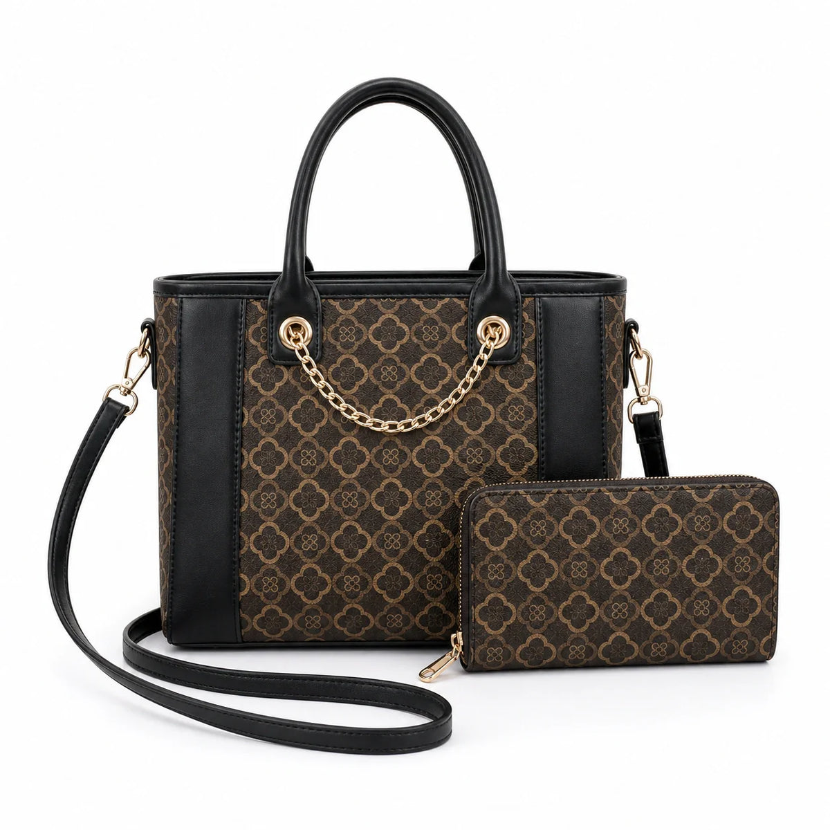 Printed Leather Tote Bag Set - Aria