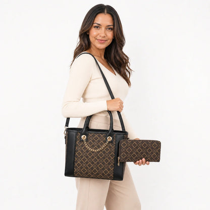 Printed Leather Tote Bag Set - Aria