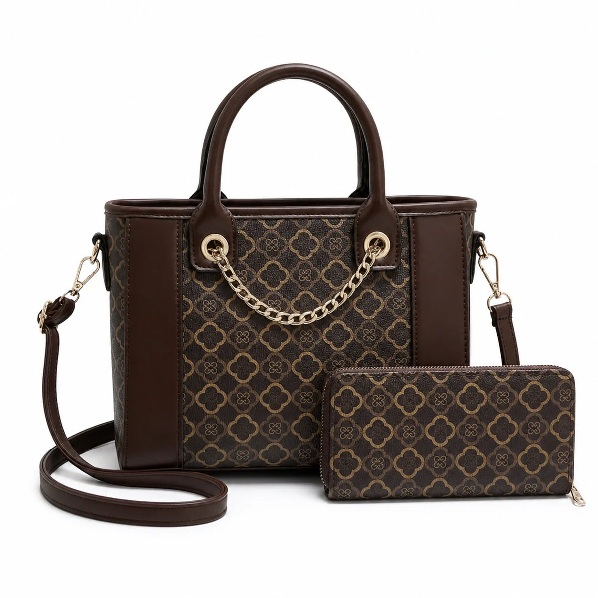 Printed Leather Tote Bag Set - Aria