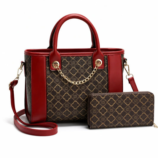 Printed Leather Tote Bag Set - Aria