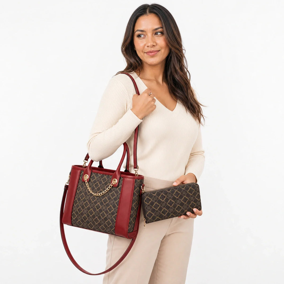 Printed Leather Tote Bag Set - Aria