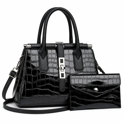 Gradient Crocodile Pattern Plutonium Leather Tote & Crossbody Set - Vero