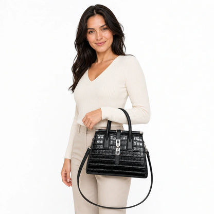 Gradient Crocodile Pattern Plutonium Leather Tote & Crossbody Set - Vero