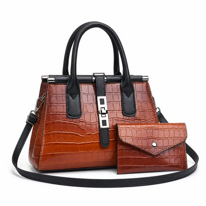 Gradient Crocodile Pattern Plutonium Leather Tote & Crossbody Set - Vero
