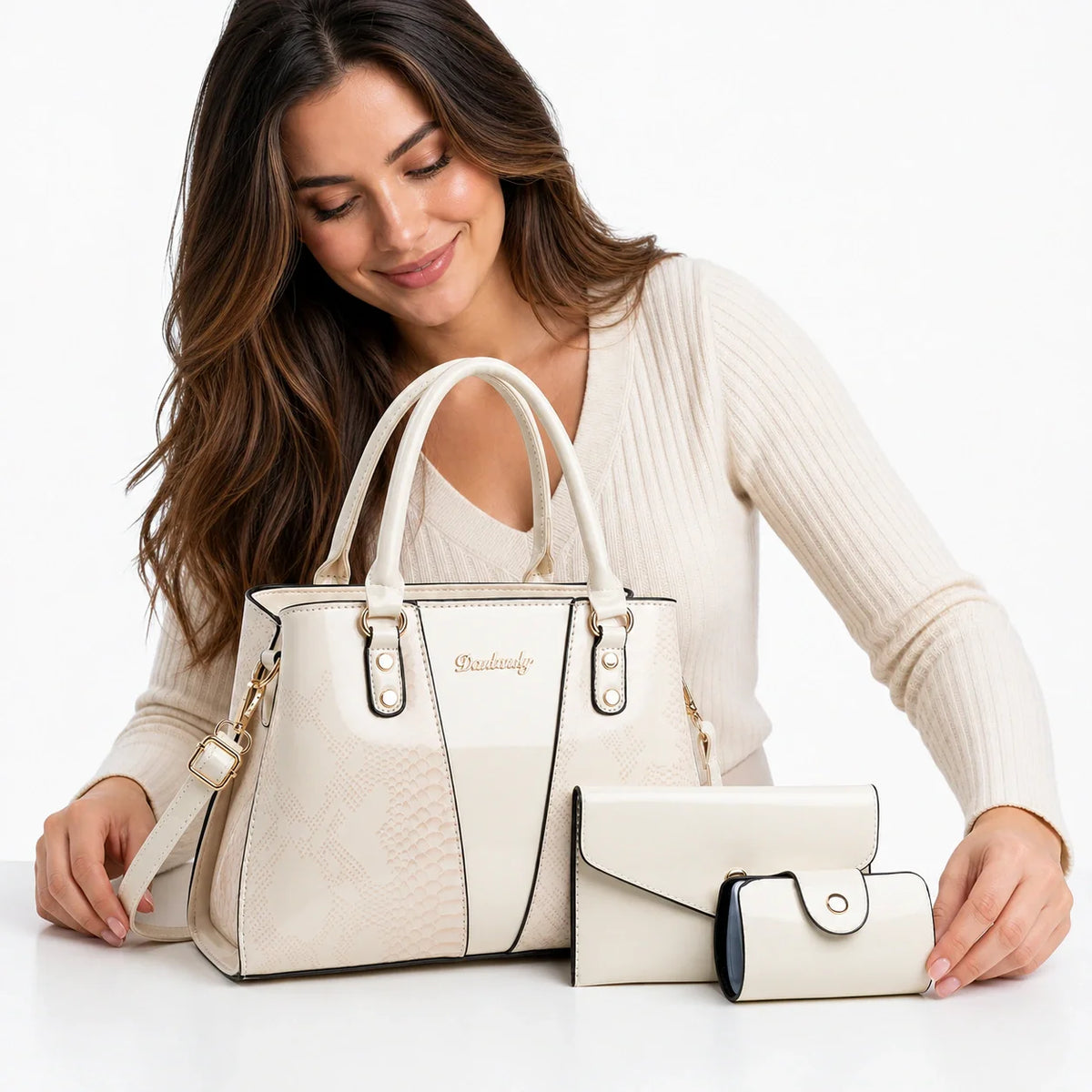 3-Piece Leather Shoulder Bag Set - Aria