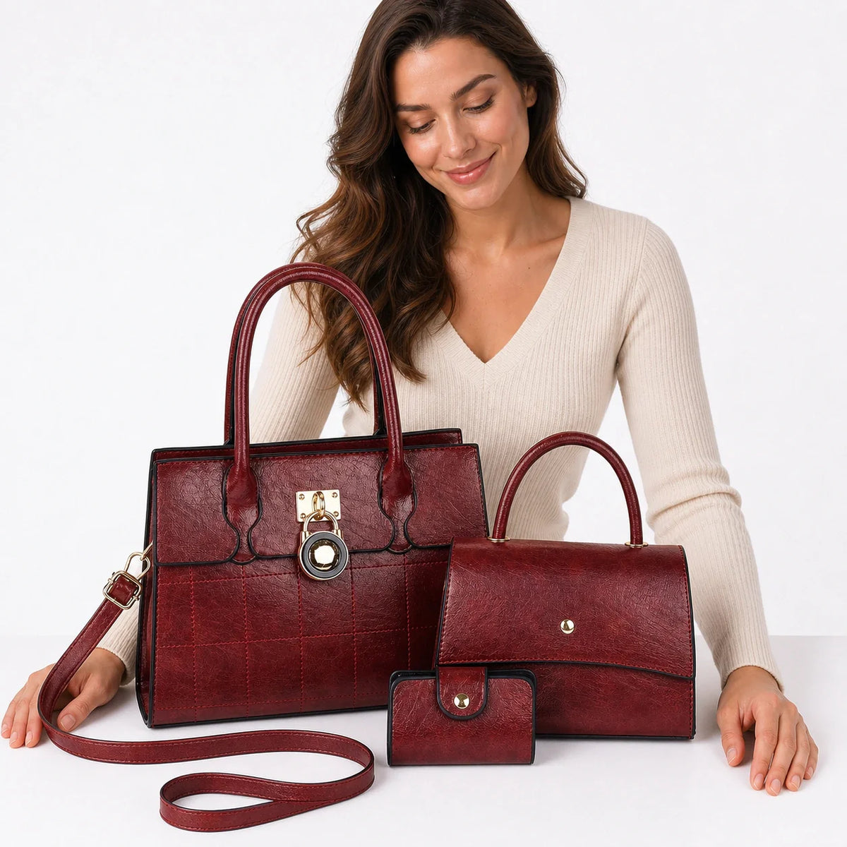 Leather Shoulder Bag Set - Niva