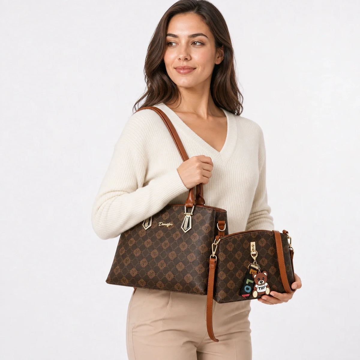 Printed Leather Handbag Set - MIRA