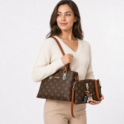 Printed Leather Handbag Set - MIRA