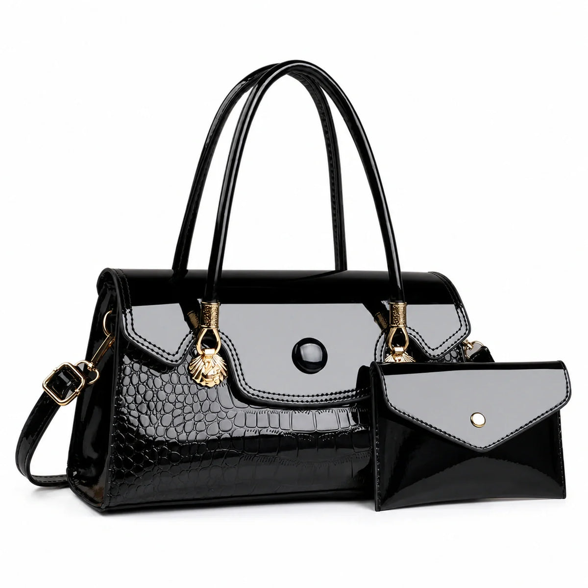 Crocodile Pattern Leather Crossbody Bag & Wallet Set - KIRA