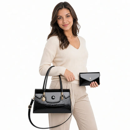 Crocodile Pattern Leather Crossbody Bag & Wallet Set - KIRA