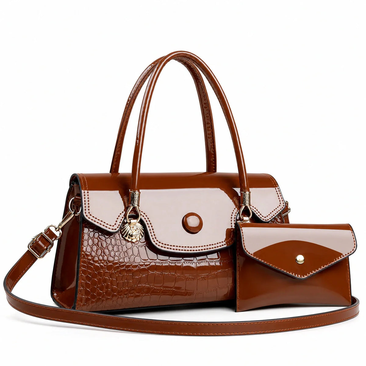 Crocodile Pattern Leather Crossbody Bag & Wallet Set - KIRA