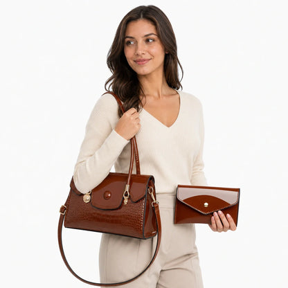 Crocodile Pattern Leather Crossbody Bag & Wallet Set - KIRA