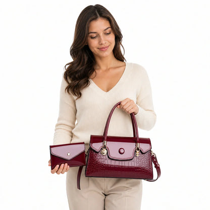 Crocodile Pattern Leather Crossbody Bag & Wallet Set - KIRA