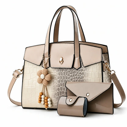 Crocodile Embossed Leather Tote Set - LURA