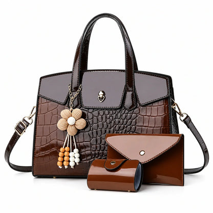 Crocodile Embossed Leather Tote Set - LURA