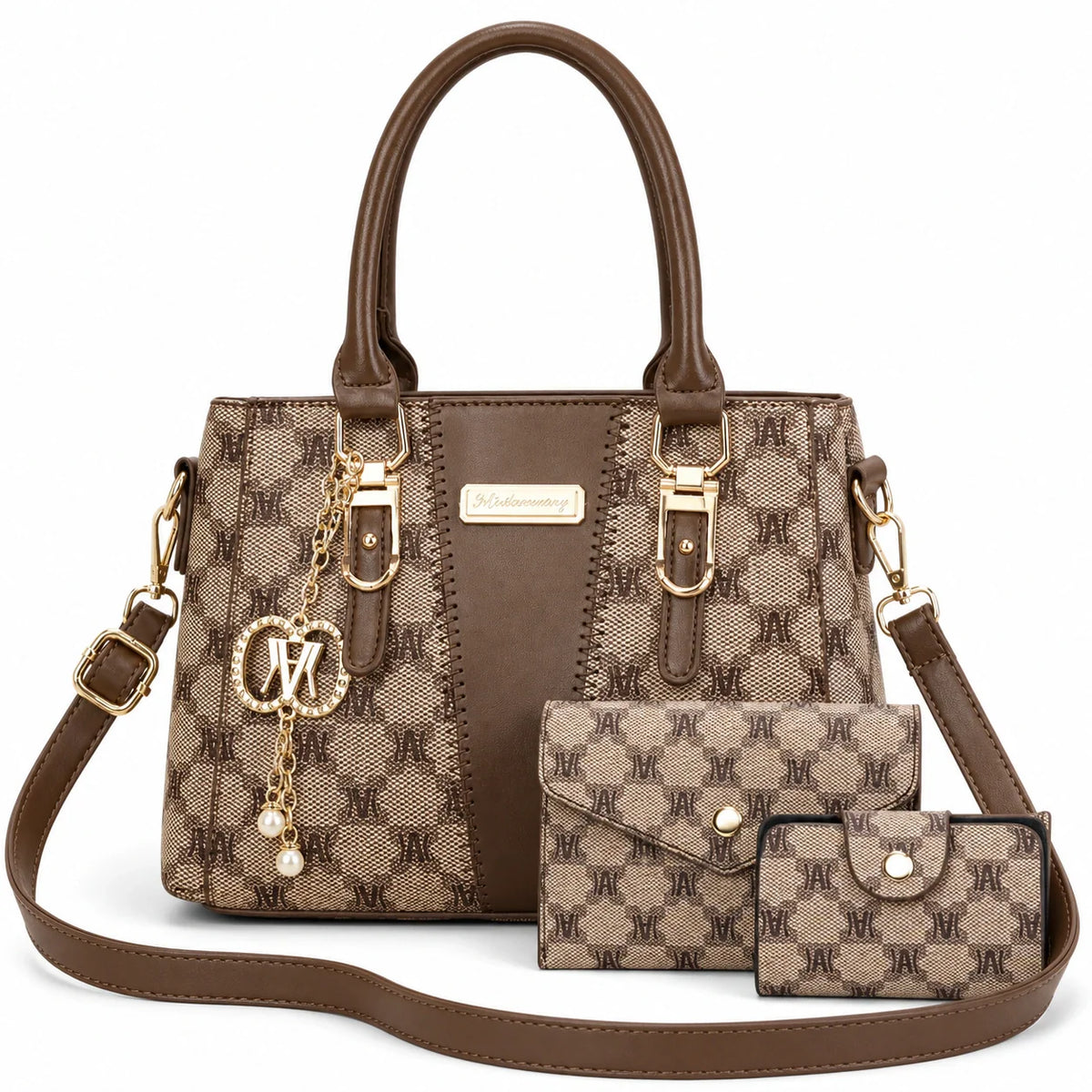 Leather Letter-Print Tote Set - Luvo