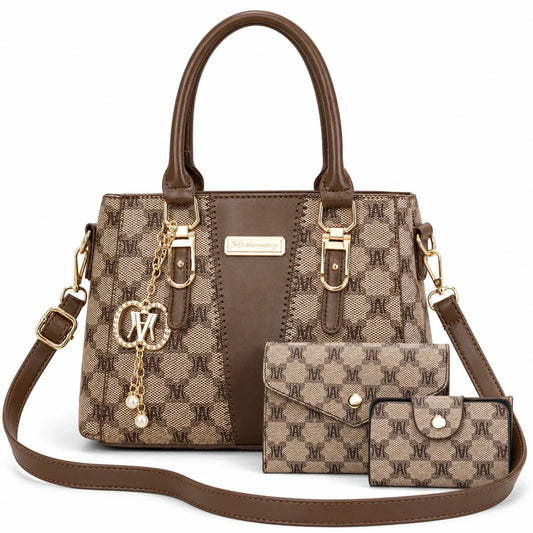 Leather Letter-Print Tote Set - Luvo