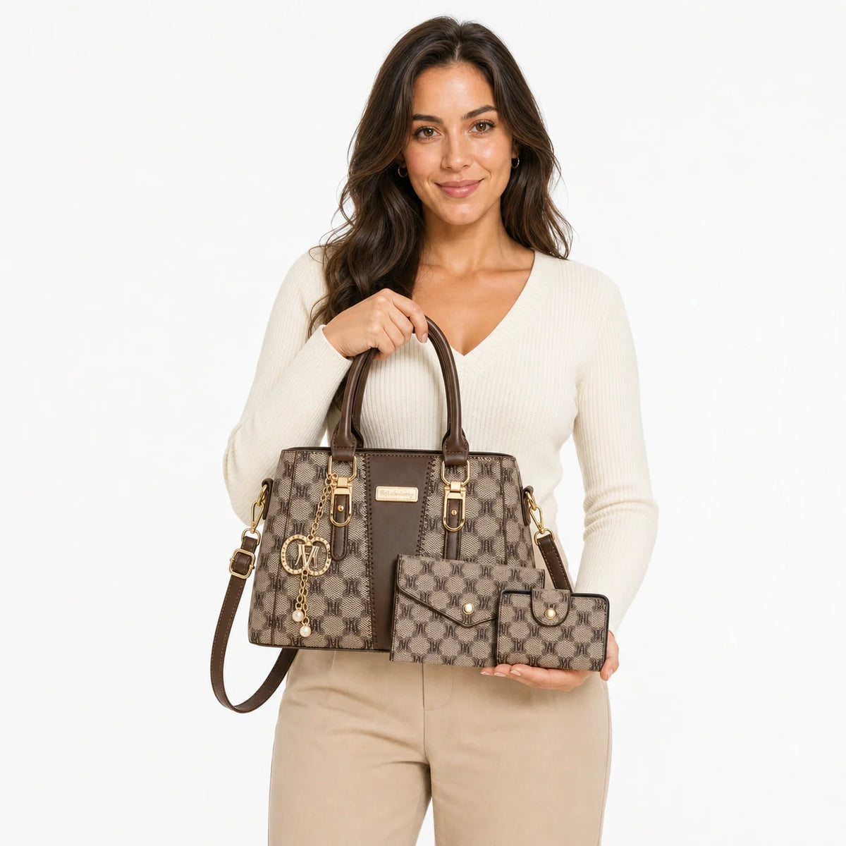 Leather Letter-Print Tote Set - Luvo