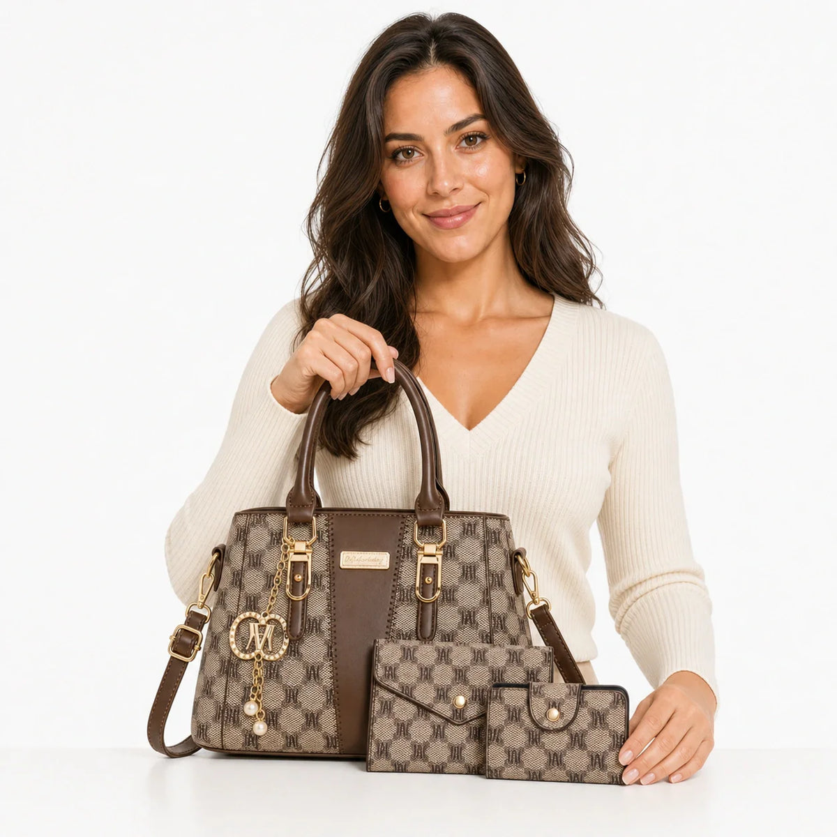 Leather Letter-Print Tote Set - Luvo