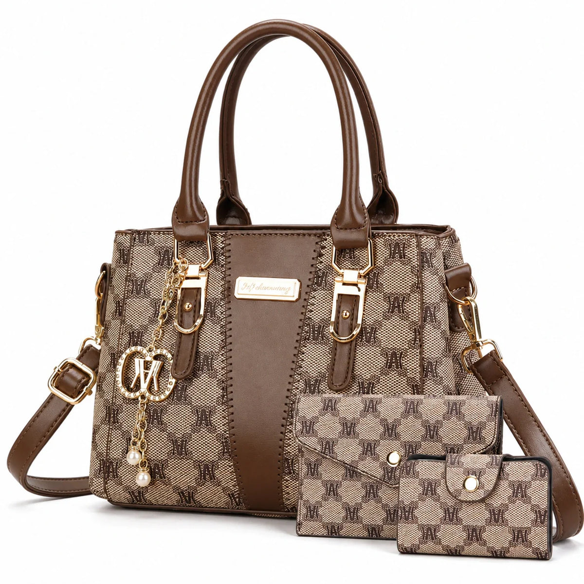 Leather Letter-Print Tote Set - Luvo