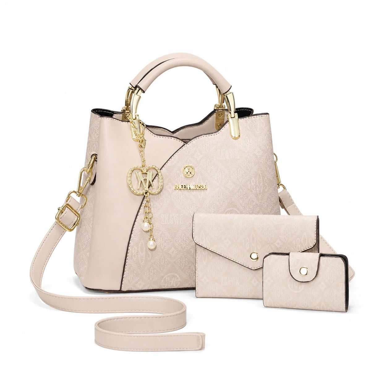 Leather Letter Print Handbag Set - Elys