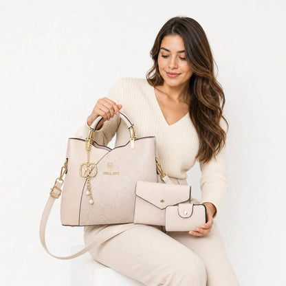 Leather Letter Print Handbag Set - Elys