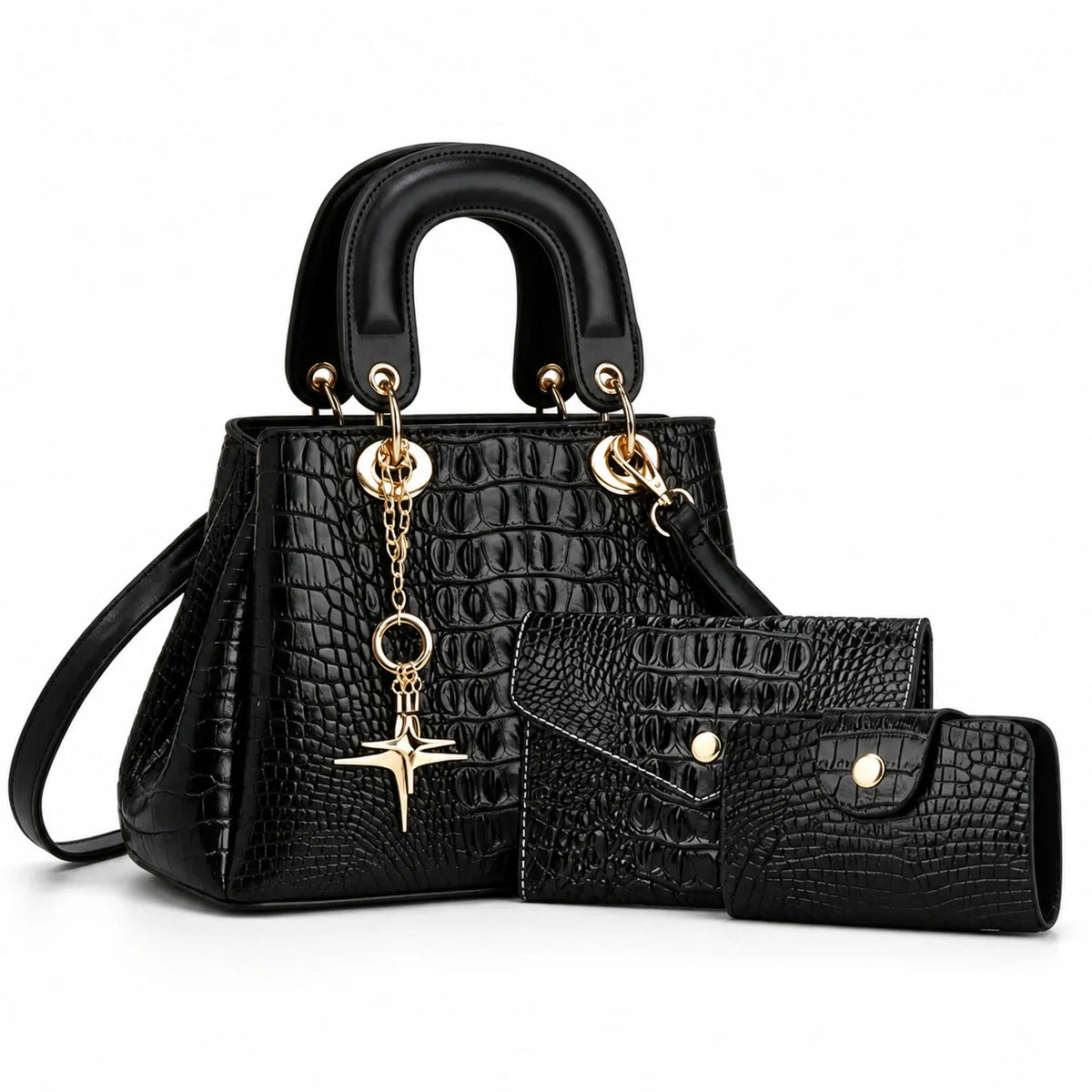 Crocodile-Embossed Leather Bag Set - Vex
