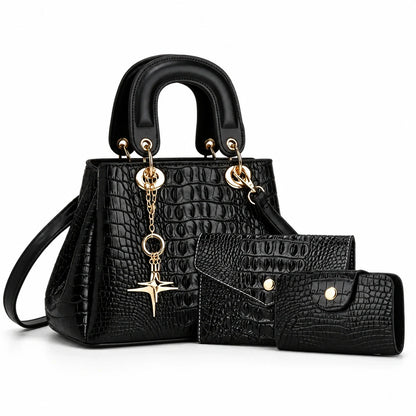 Crocodile-Embossed Leather Bag Set - Vex