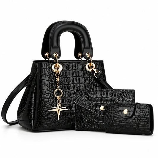 Crocodile-Embossed Leather Bag Set - Vex