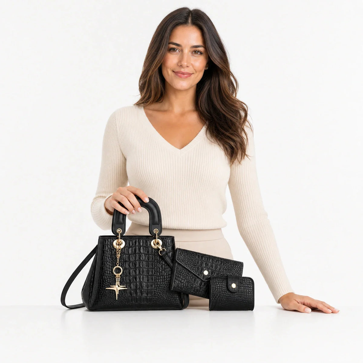 Crocodile-Embossed Leather Bag Set - Vex