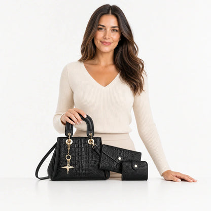 Crocodile-Embossed Leather Bag Set - Vex