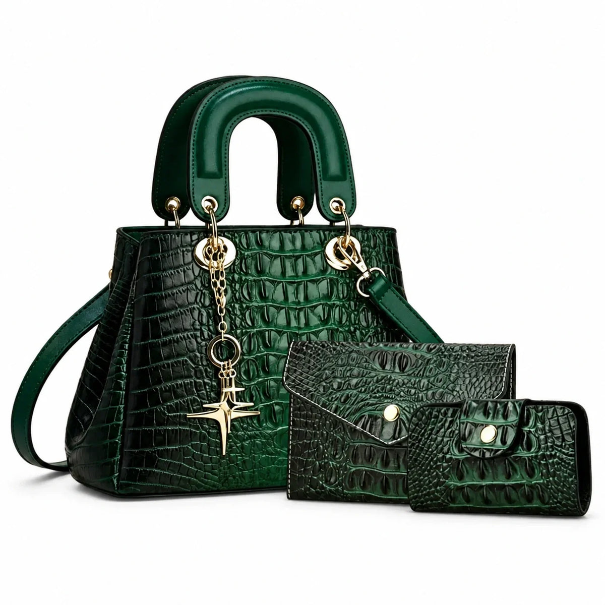 Crocodile-Embossed Leather Bag Set - Vex