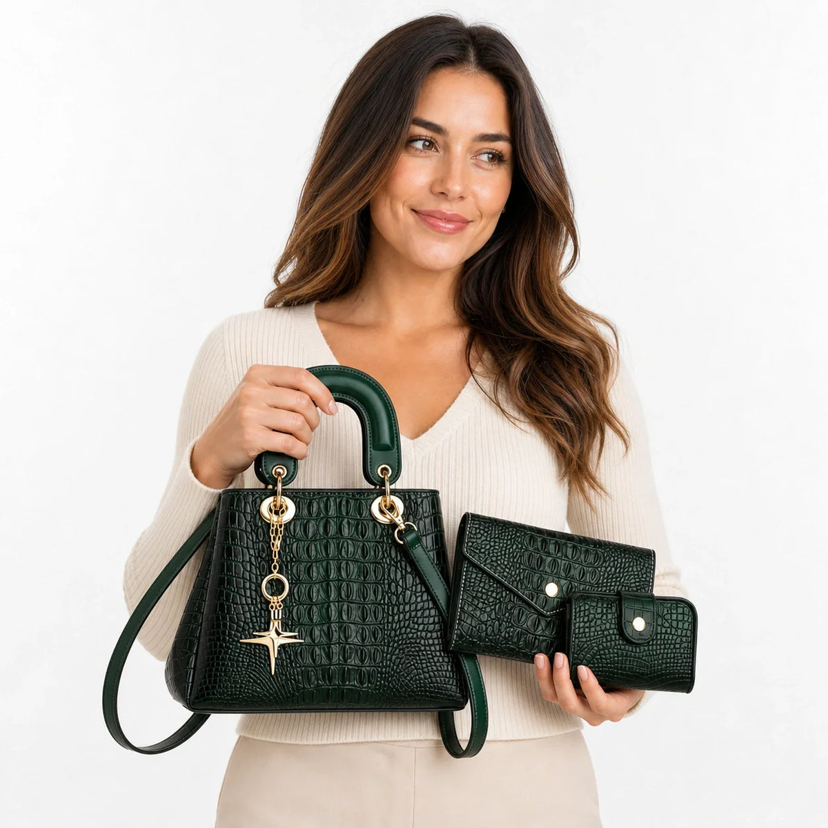Crocodile-Embossed Leather Bag Set - Vex