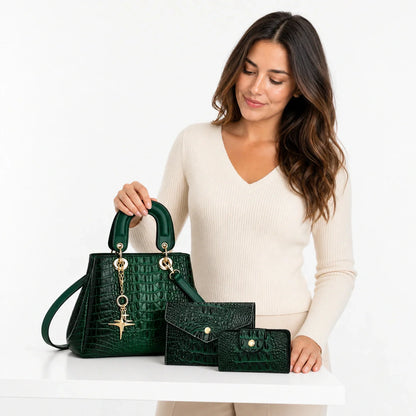 Crocodile-Embossed Leather Bag Set - Vex