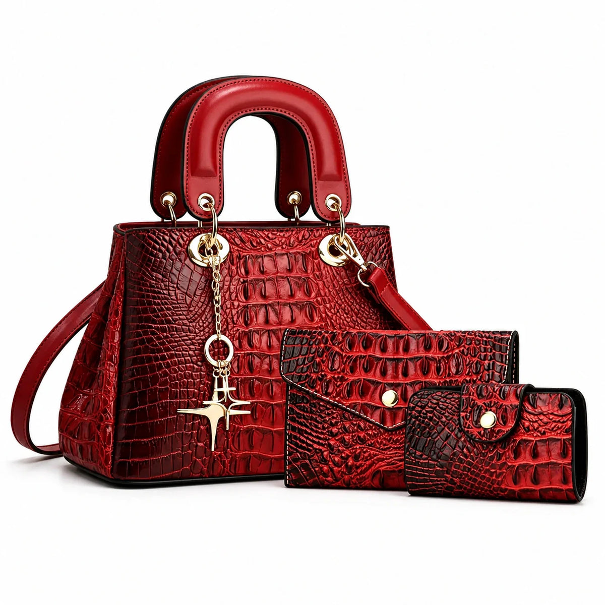Crocodile-Embossed Leather Bag Set - Vex