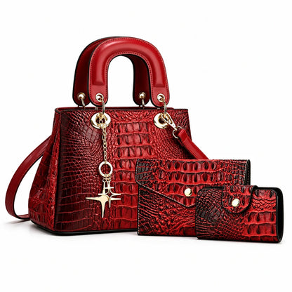 Crocodile-Embossed Leather Bag Set - Vex