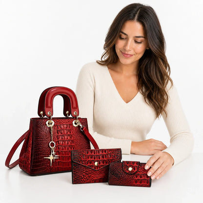 Crocodile-Embossed Leather Bag Set - Vex