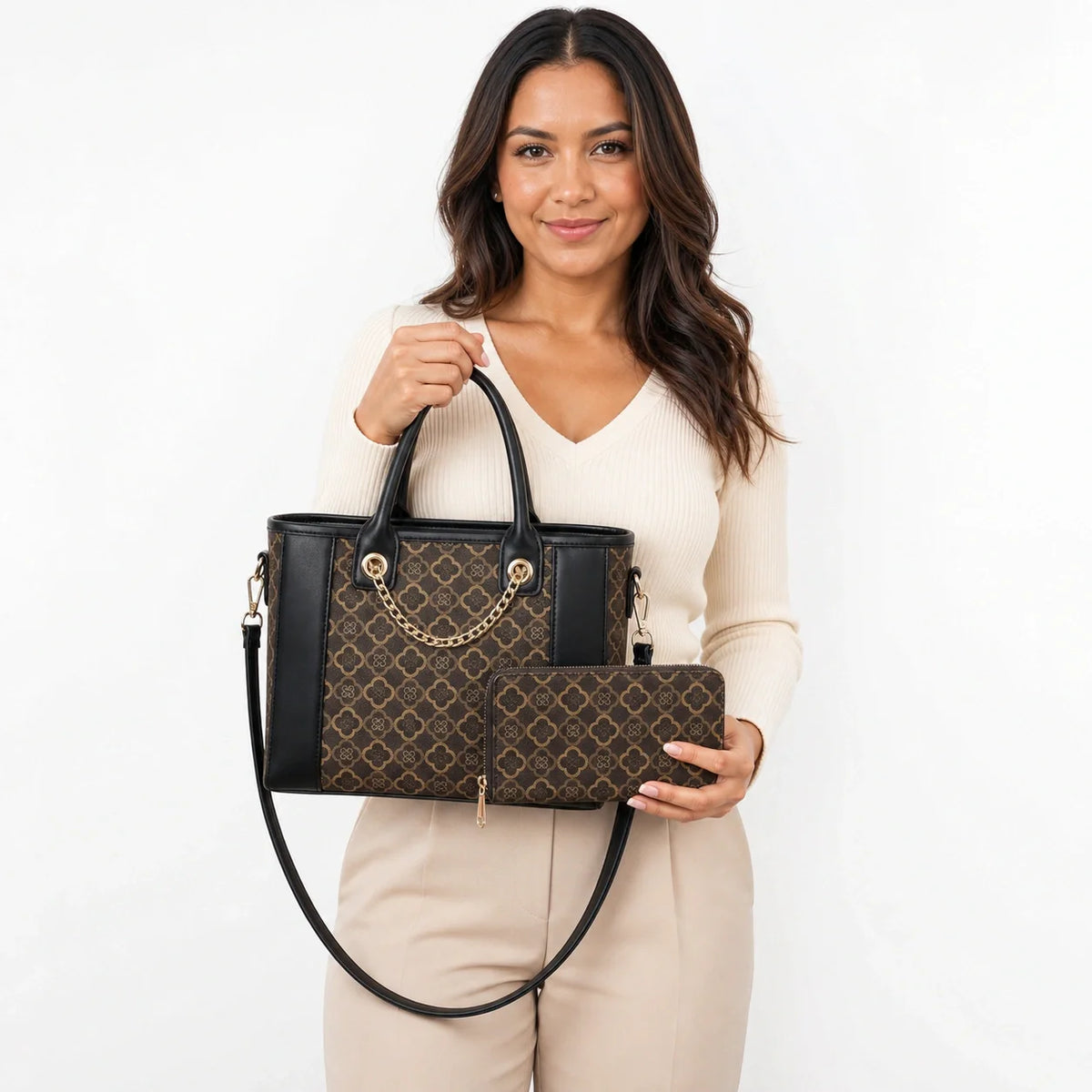 Printed Leather Tote Bag Set - Aria