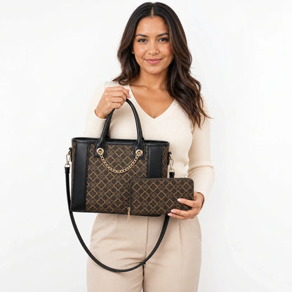 Printed Leather Tote Bag Set - Aria