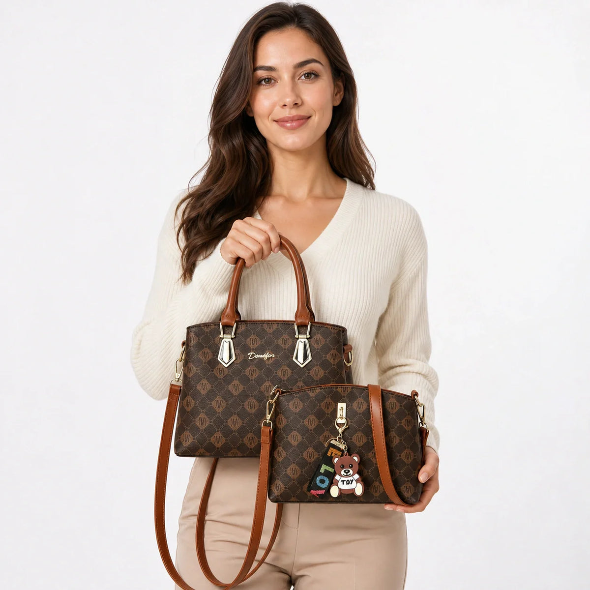 Printed Leather Handbag Set - MIRA