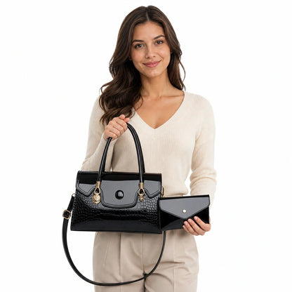 Crocodile Pattern Leather Crossbody Bag & Wallet Set - KIRA