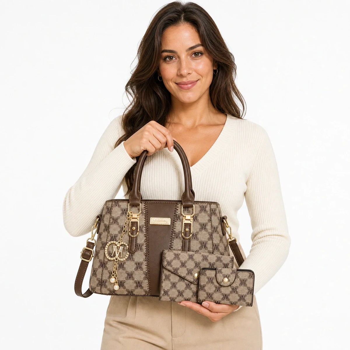 Leather Letter-Print Tote Set - Luvo